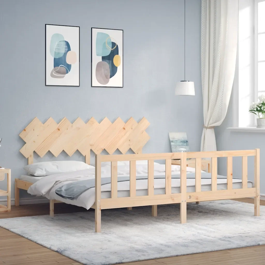 Letto matrimoniale | Letto per adulti | Giroletto con Testiera Super King Size in Legno Massello - Image 2