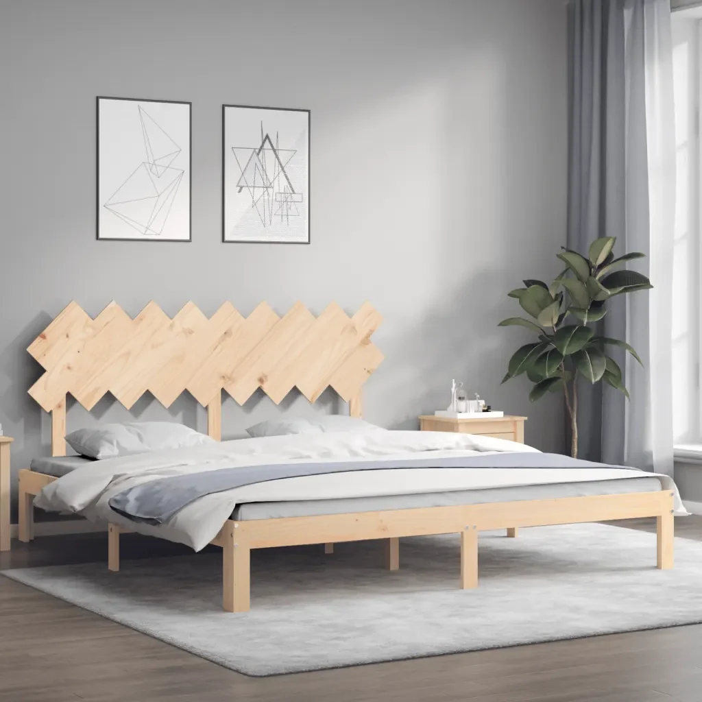 Letto matrimoniale | Letto per adulti | Giroletto con Testiera Super King Size in Legno Massello - Image 4