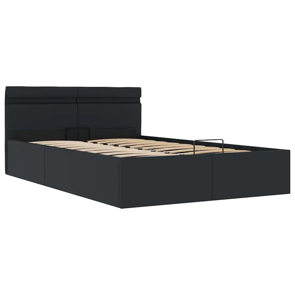 Letto matrimoniale | Letto per adulti | Giroletto Contenitore Idraulico LED Nero Similpelle 140x200 cm - Image 4