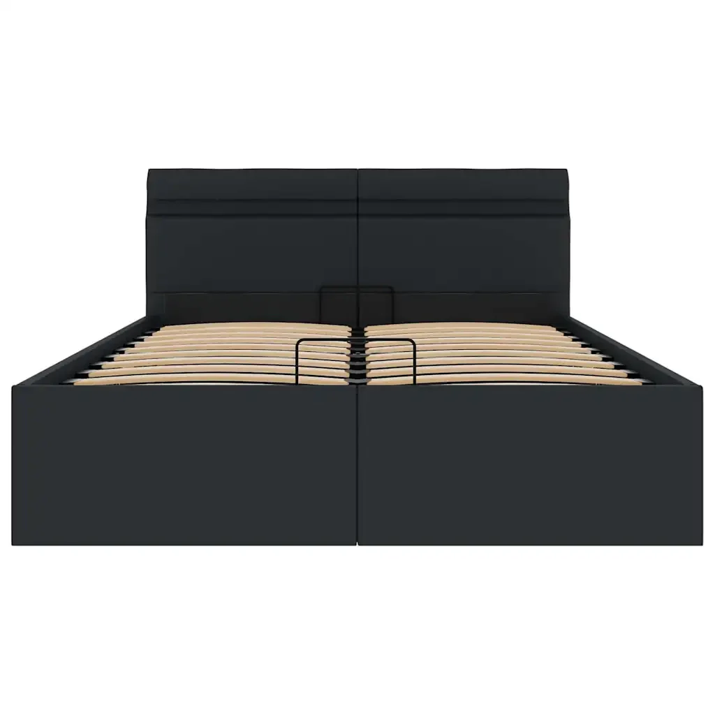 Letto matrimoniale | Letto per adulti | Giroletto Contenitore Idraulico LED Nero Similpelle 140x200 cm - Image 6