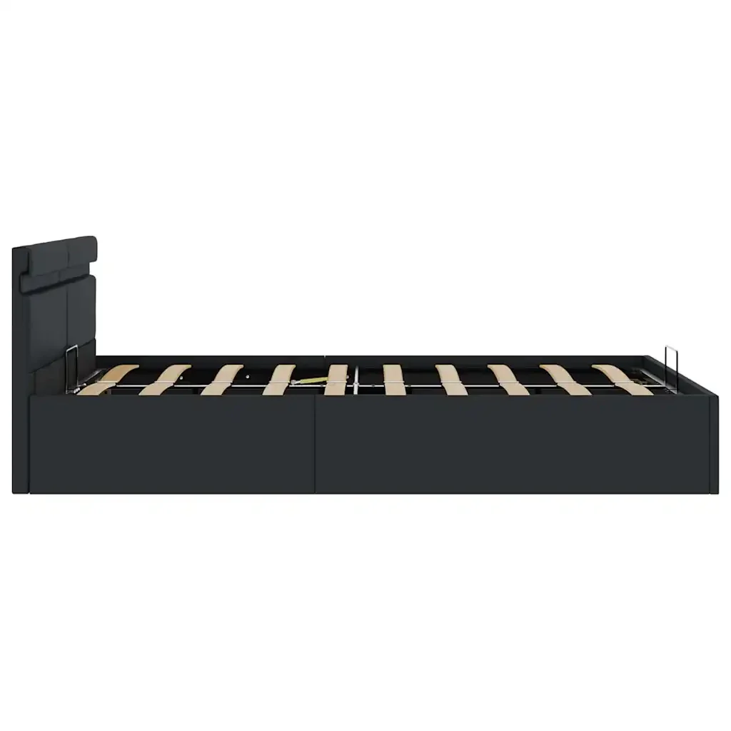 Letto matrimoniale | Letto per adulti | Giroletto Contenitore Idraulico LED Nero Similpelle 140x200 cm - Image 7