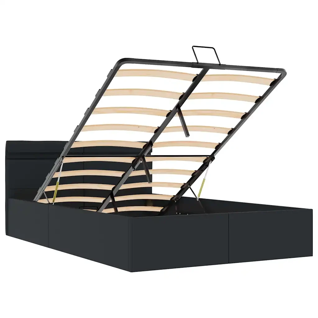 Letto matrimoniale | Letto per adulti | Giroletto Contenitore Idraulico LED Nero Similpelle 140x200 cm - Image 9