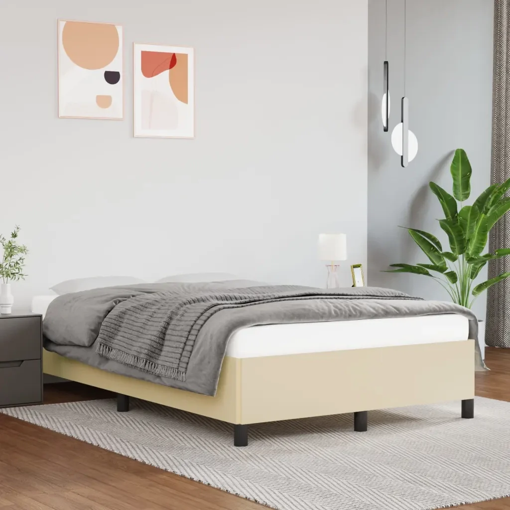 Letto matrimoniale | Letto per adulti | Giroletto Crema 120x200 cm in Similpelle - Image 2