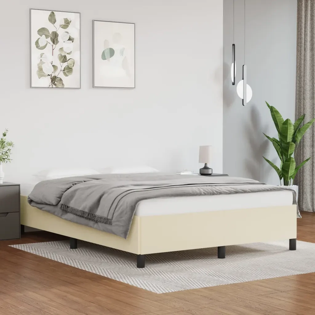 Letto matrimoniale | Letto per adulti | Giroletto Crema 140x200 cm in Similpelle - Image 2