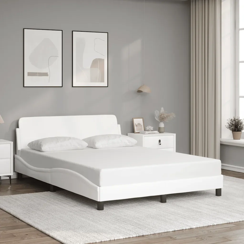 Letto matrimoniale | Letto per adulti | Giroletto Dover Bianco 140x200 cm in Similpelle - Image 3