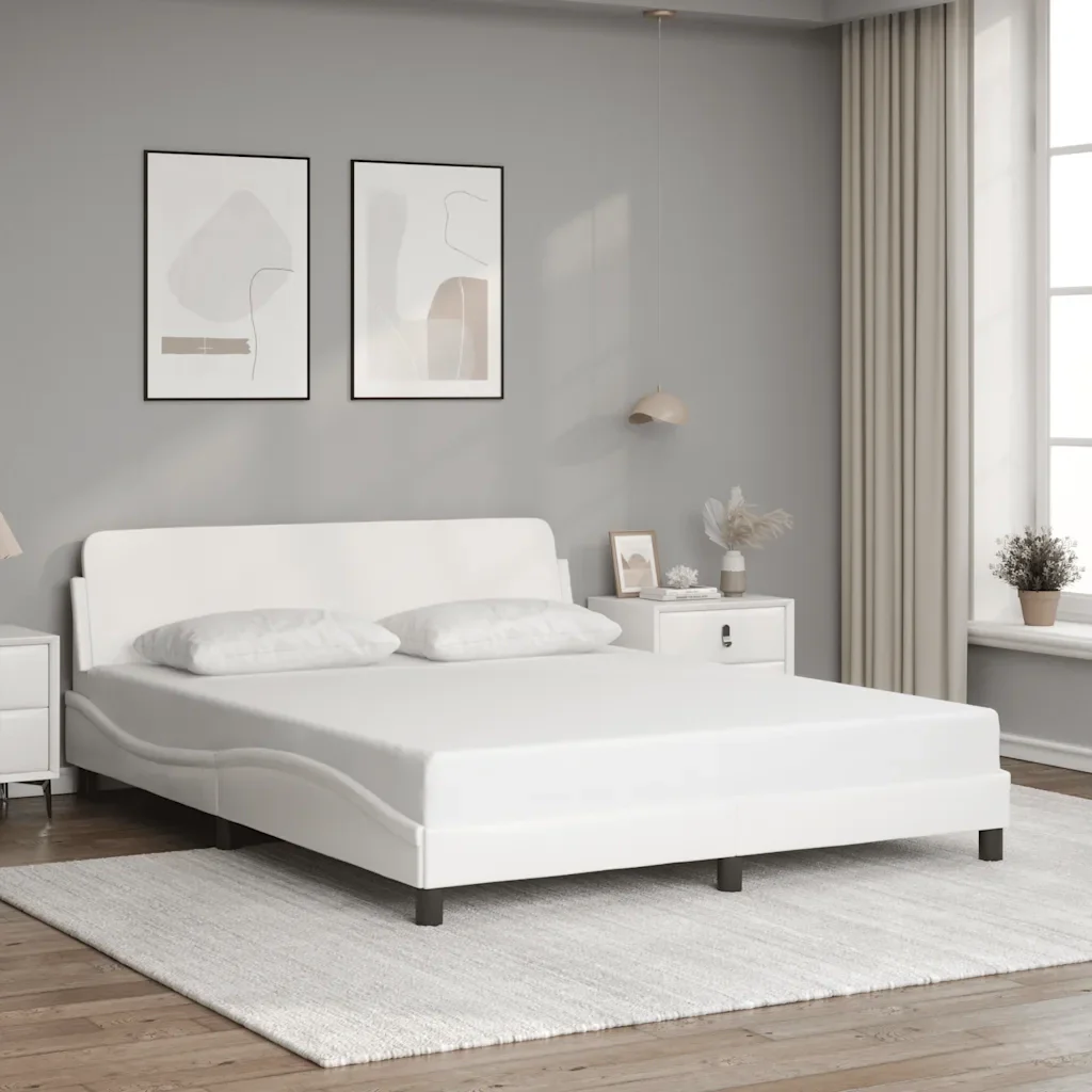 Letto matrimoniale | Letto per adulti | Giroletto Dover Bianco 160x200 cm in Similpelle - Image 2