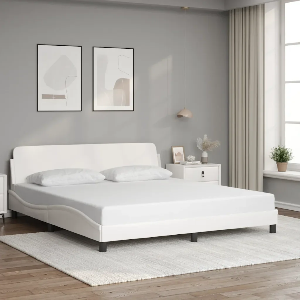 Letto matrimoniale | Letto per adulti | Giroletto Dover Bianco 180x200 cm in Similpelle - Image 2