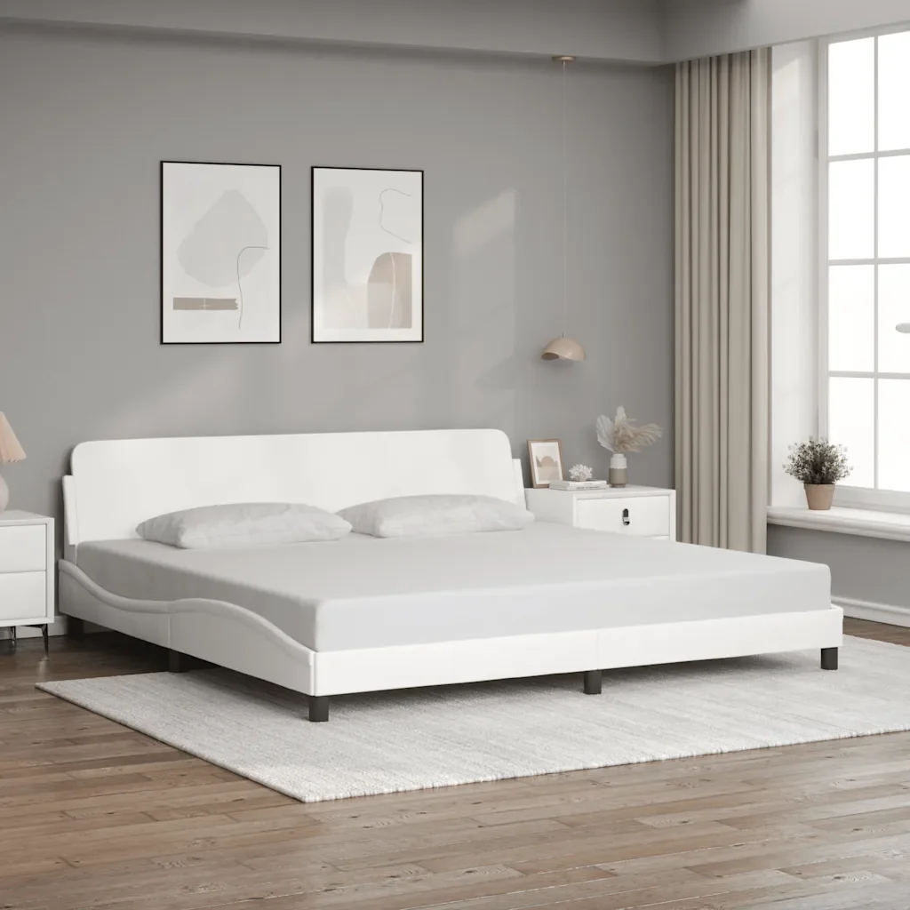 Letto matrimoniale | Letto per adulti | Giroletto Dover Bianco 200x200 cm in Similpelle - Image 2