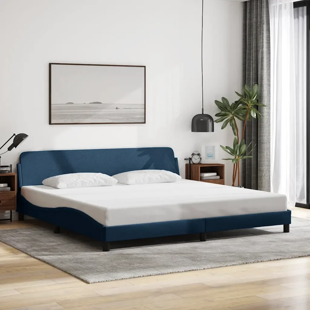 Letto matrimoniale | Letto per adulti | Giroletto Dover Blu 200x200 cm in Tessuto - Image 2