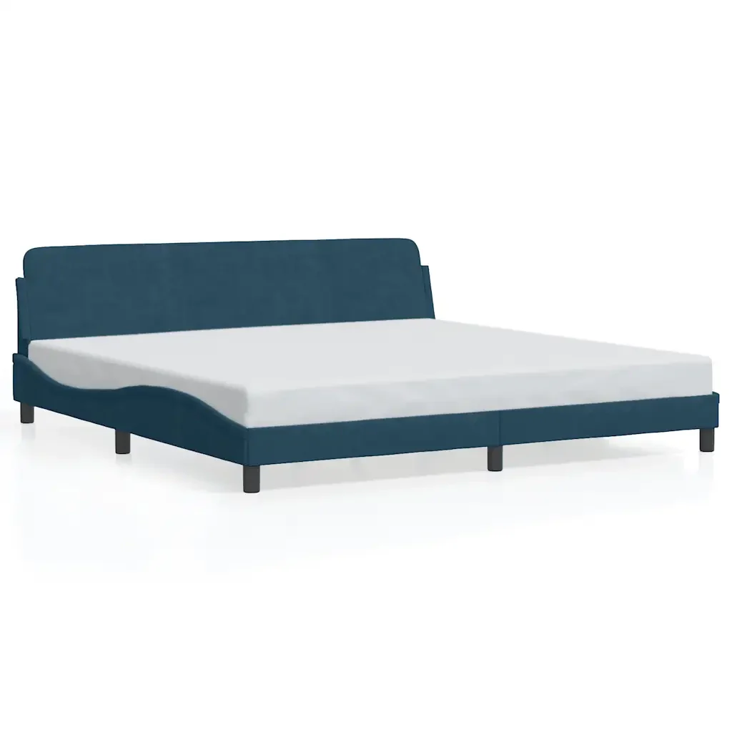 Letto matrimoniale | Letto per adulti | Giroletto Dover Blu 200x200 cm in Velluto - Image 2