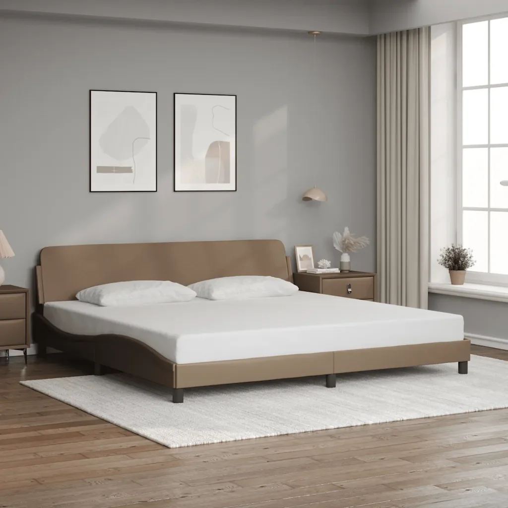 Letto matrimoniale | Letto per adulti | Giroletto Dover Cappuccino 200x200 cm in Similpelle - Image 2