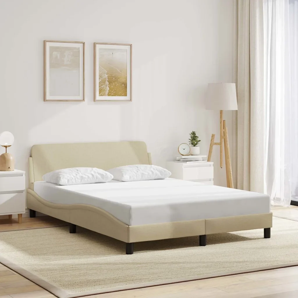 Letto matrimoniale | Letto per adulti | Giroletto Dover Crema 140x190 cm in Tessuto - Image 2