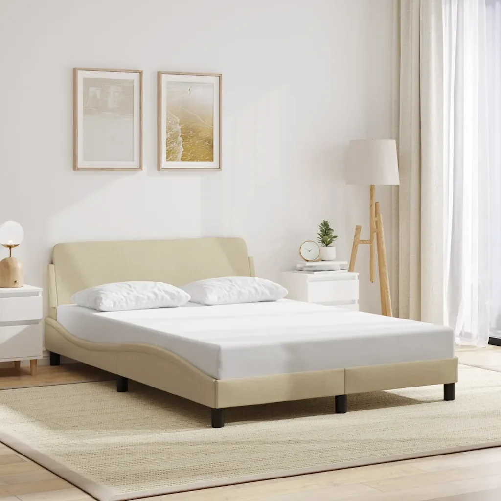 Letto matrimoniale | Letto per adulti | Giroletto Dover Crema 140x200 cm in Tessuto - Image 2