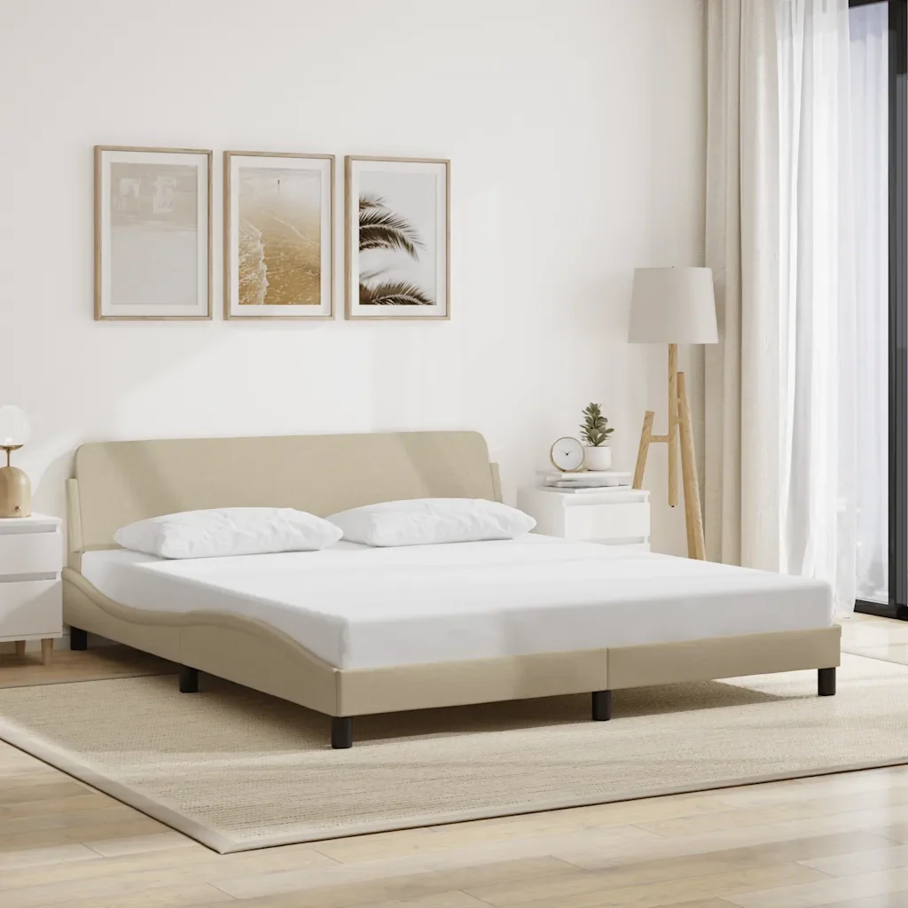 Letto matrimoniale | Letto per adulti | Giroletto Dover Crema 180x200 cm in Tessuto - Image 2
