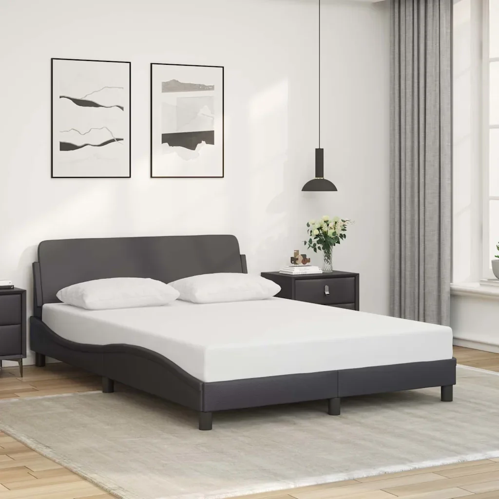 Letto matrimoniale | Letto per adulti | Giroletto Dover Grigio 140x200 cm in Similpelle - Image 2