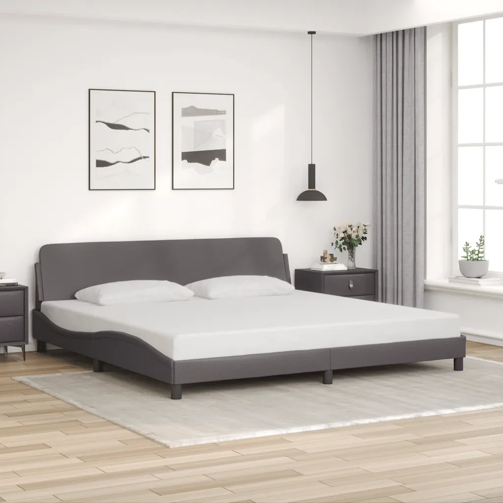 Letto matrimoniale | Letto per adulti | Giroletto Dover Grigio 200x200 cm in Similpelle - Image 2