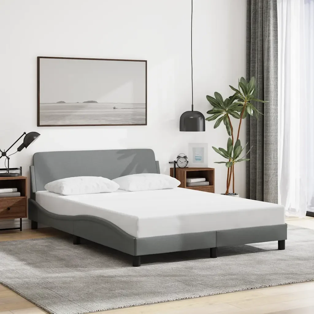 Letto matrimoniale | Letto per adulti | Giroletto Dover Grigio Chiaro 120x200 cm Tessuto - Image 2