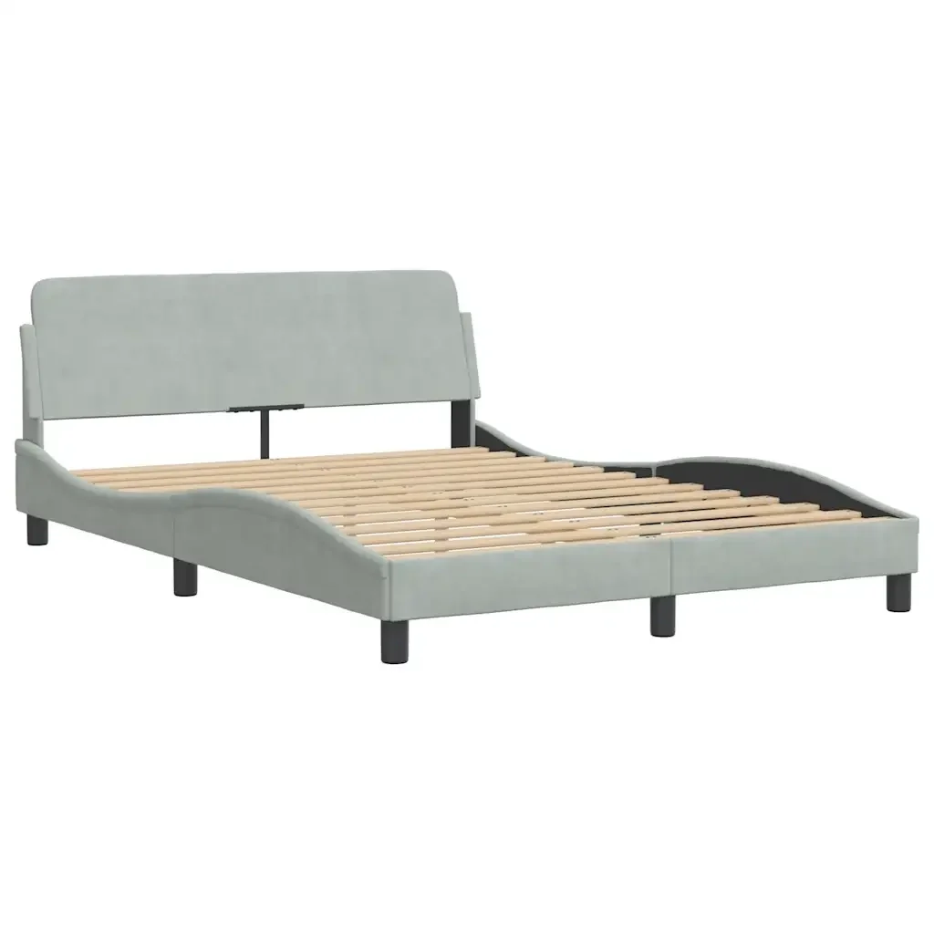 Letto matrimoniale | Letto per adulti | Giroletto Dover Grigio Chiaro 140x190 cm Velluto - Image 4