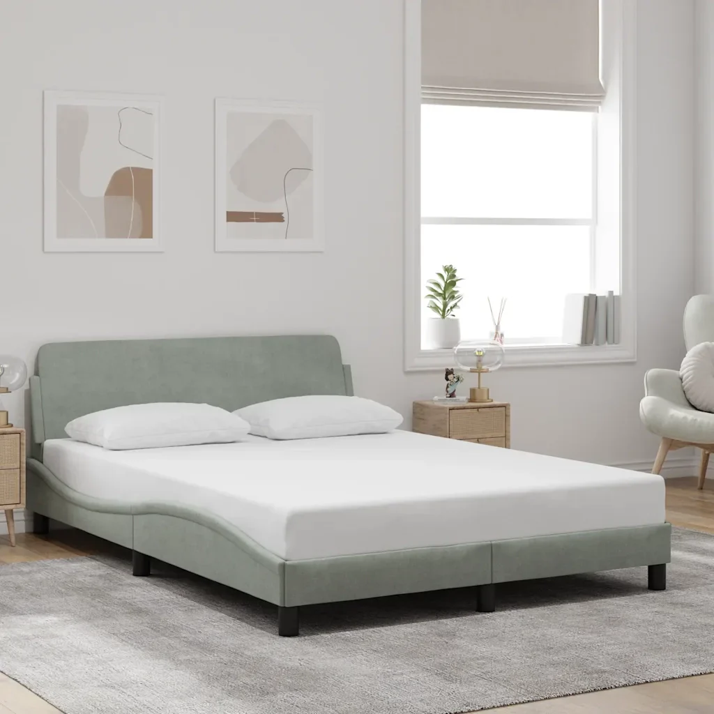 Letto matrimoniale | Letto per adulti | Giroletto Dover Grigio Chiaro 140x200 cm Velluto - Image 2