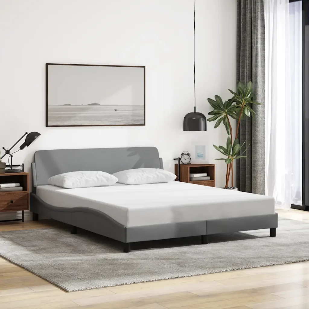 Letto matrimoniale | Letto per adulti | Giroletto Dover Grigio Chiaro 160x200 cm Tessuto - Image 2