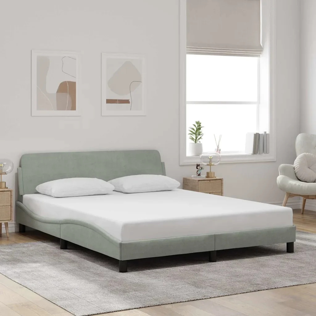 Letto matrimoniale | Letto per adulti | Giroletto Dover Grigio Chiaro 160x200 cm Velluto - Image 2