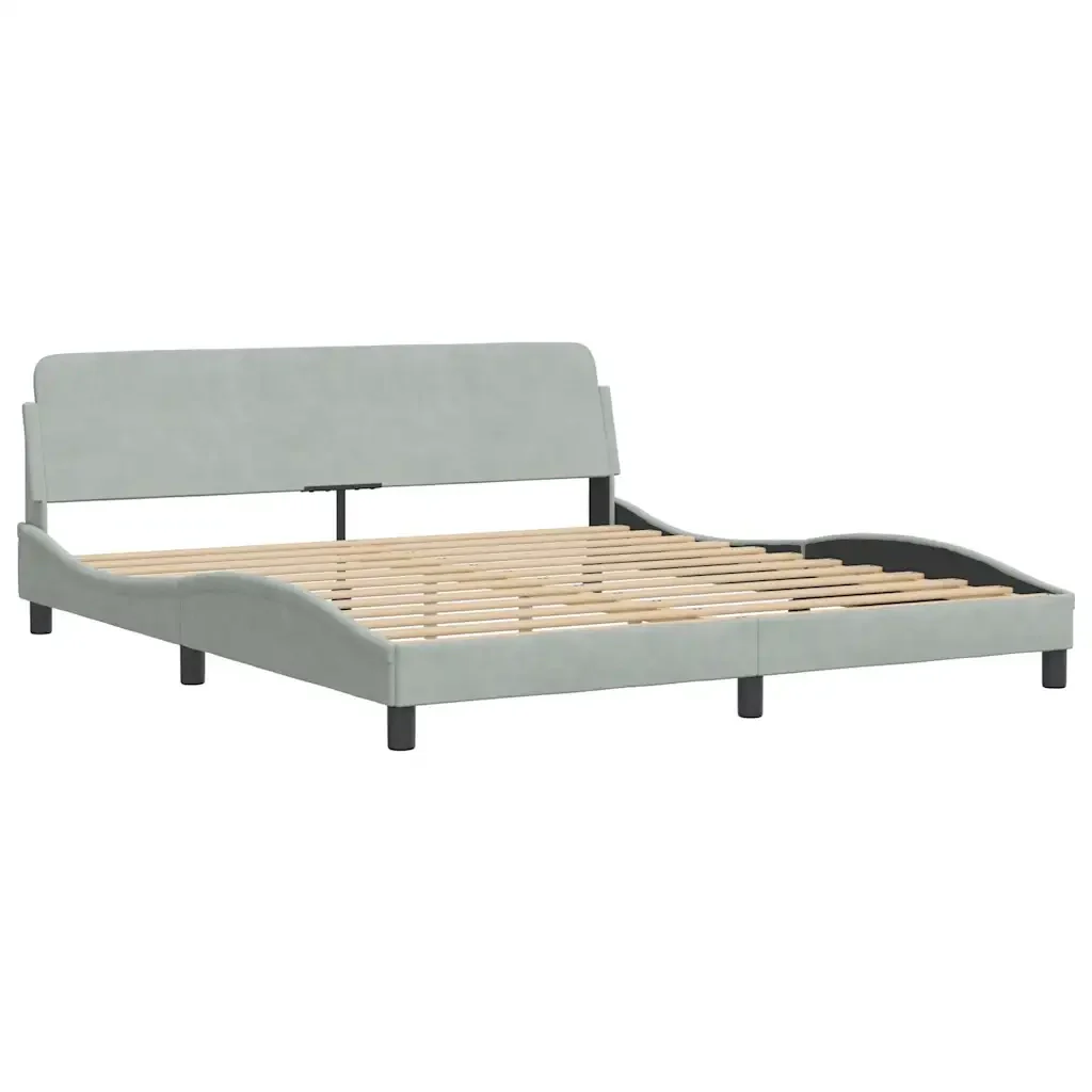 Letto matrimoniale | Letto per adulti | Giroletto Dover Grigio Chiaro 180x200 cm Velluto - Image 4