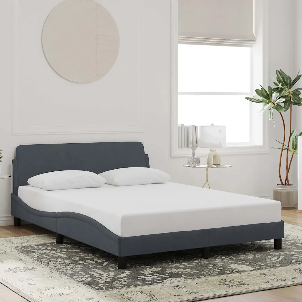 Letto matrimoniale | Letto per adulti | Giroletto Dover Grigio Scuro 120x200 cm Velluto - Image 2