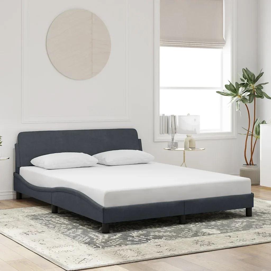 Letto matrimoniale | Letto per adulti | Giroletto Dover Grigio Scuro 160x200 cm Velluto - Image 2