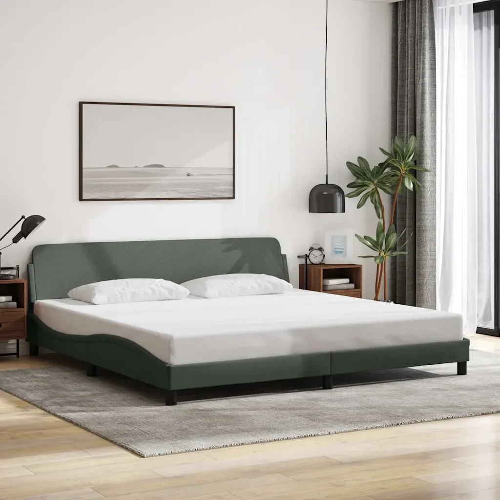 Letto matrimoniale | Letto per adulti | Giroletto Dover Grigio Scuro 200x200 cm Tessuto - Image 2