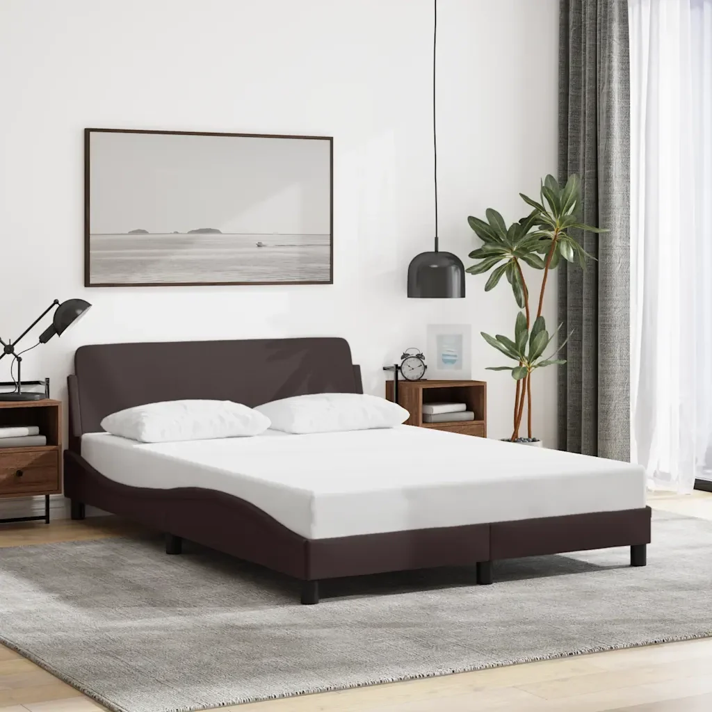Letto matrimoniale | Letto per adulti | Giroletto Dover Marrone Scuro 140x190 cm Tessuto - Image 2