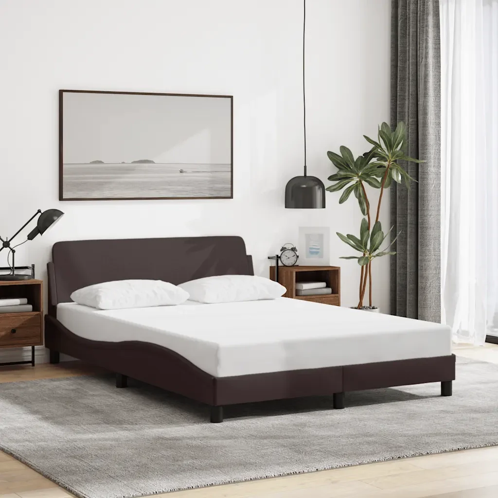 Letto matrimoniale | Letto per adulti | Giroletto Dover Marrone Scuro 140x200 cm Tessuto - Image 2