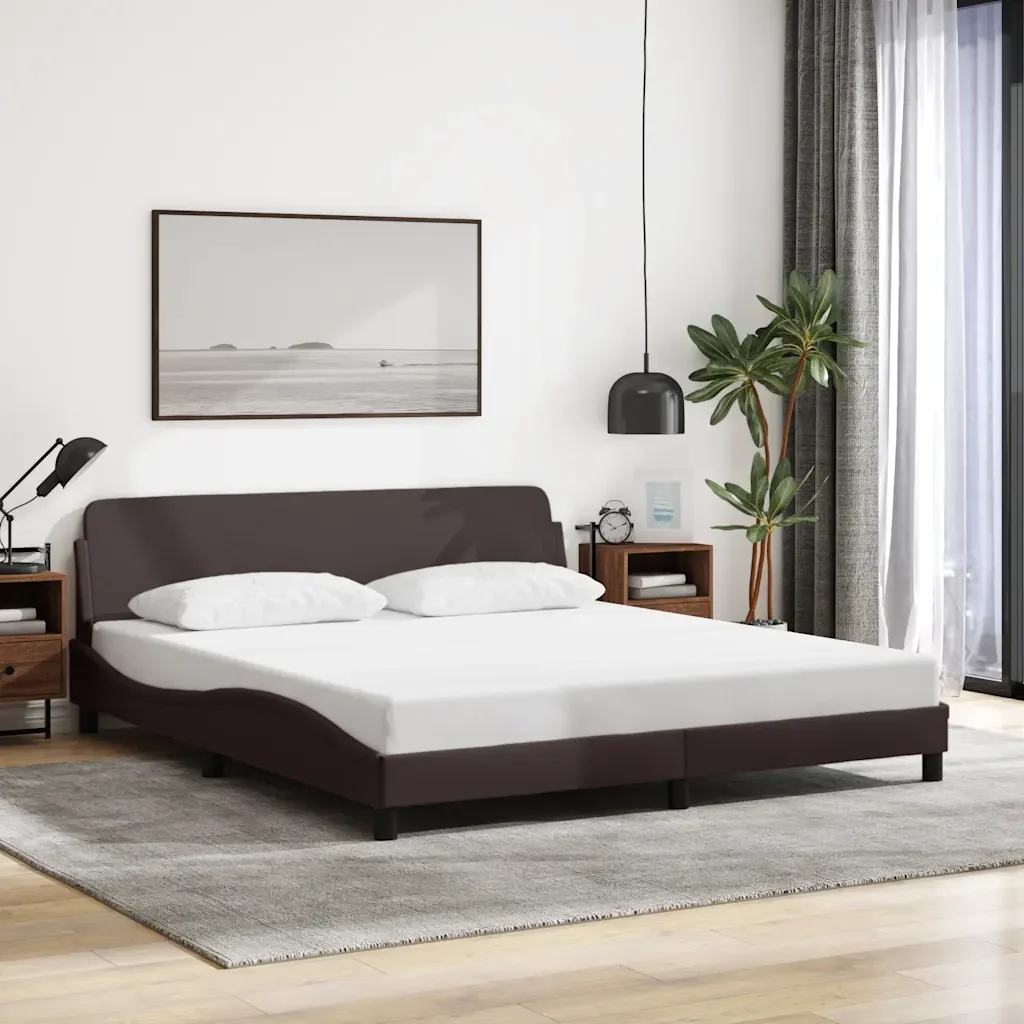 Letto matrimoniale | Letto per adulti | Giroletto Dover Marrone Scuro 160x200 cm Tessuto - Image 2