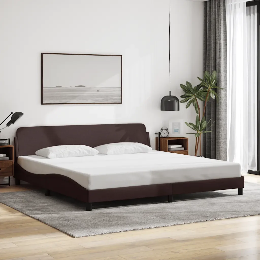 Letto matrimoniale | Letto per adulti | Giroletto Dover Marrone Scuro 200x200 cm in Tessuto - Image 2