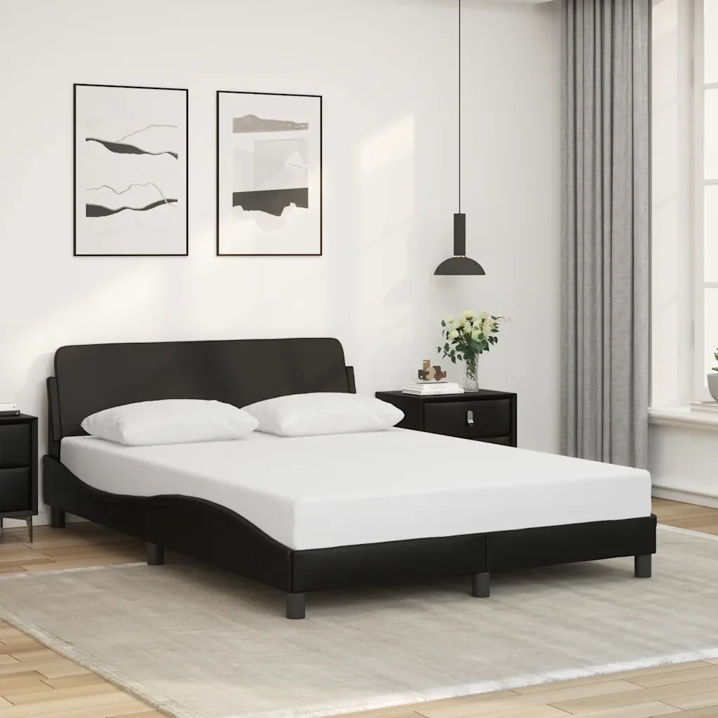 Letto matrimoniale | Letto per adulti | Giroletto Dover Nero 120x200 cm in Similpelle - Image 2