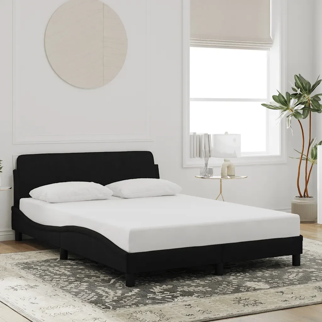 Letto matrimoniale | Letto per adulti | Giroletto Dover Nero 140x190 cm in Velluto - Image 2