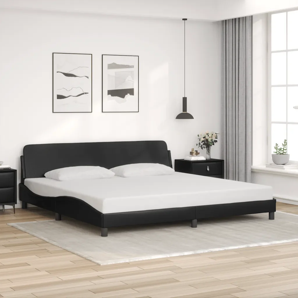 Letto matrimoniale | Letto per adulti | Giroletto Dover Nero 200x200 cm in Similpelle - Image 2