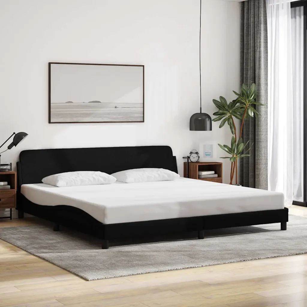 Letto matrimoniale | Letto per adulti | Giroletto Dover Nero 200x200 cm in Tessuto - Image 2
