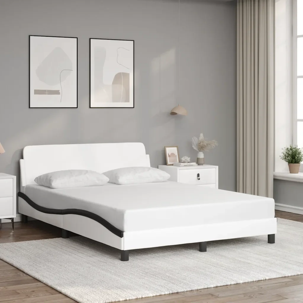 Letto matrimoniale | Letto per adulti | Giroletto Dover Nero e Bianco 120x200 cm in Similpelle - Image 2
