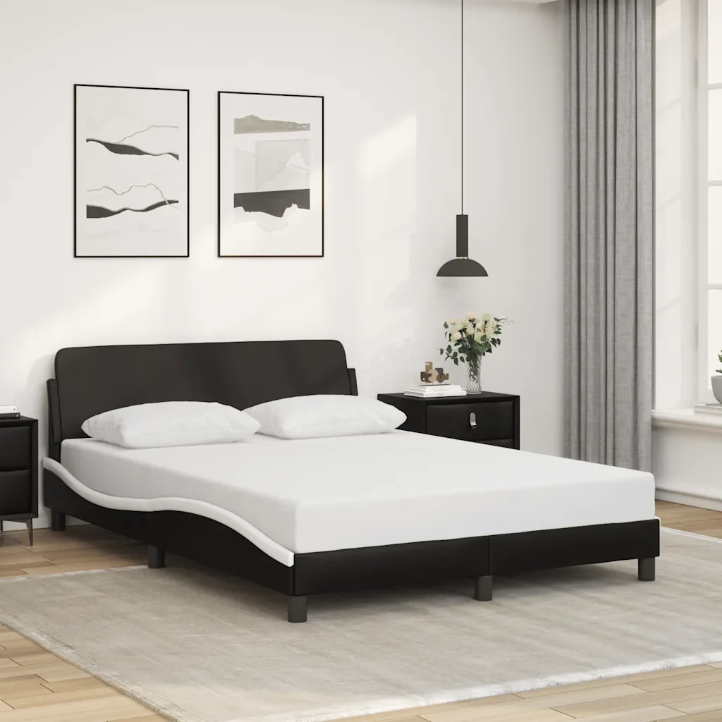 Letto matrimoniale | Letto per adulti | Giroletto Dover Nero e Bianco 120x200 cm in Similpelle - Image 2