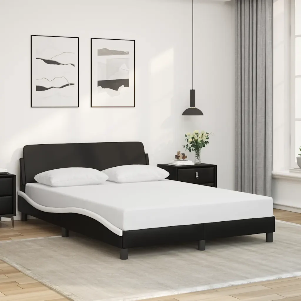 Letto matrimoniale | Letto per adulti | Giroletto Dover Nero e Bianco 140x200 cm in Similpelle - Image 2
