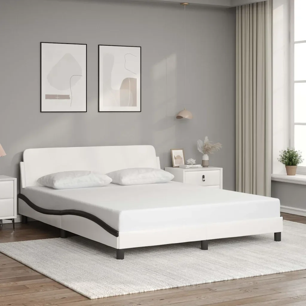 Letto matrimoniale | Letto per adulti | Giroletto Dover Nero e Bianco 160x200 cm in Similpelle - Image 2