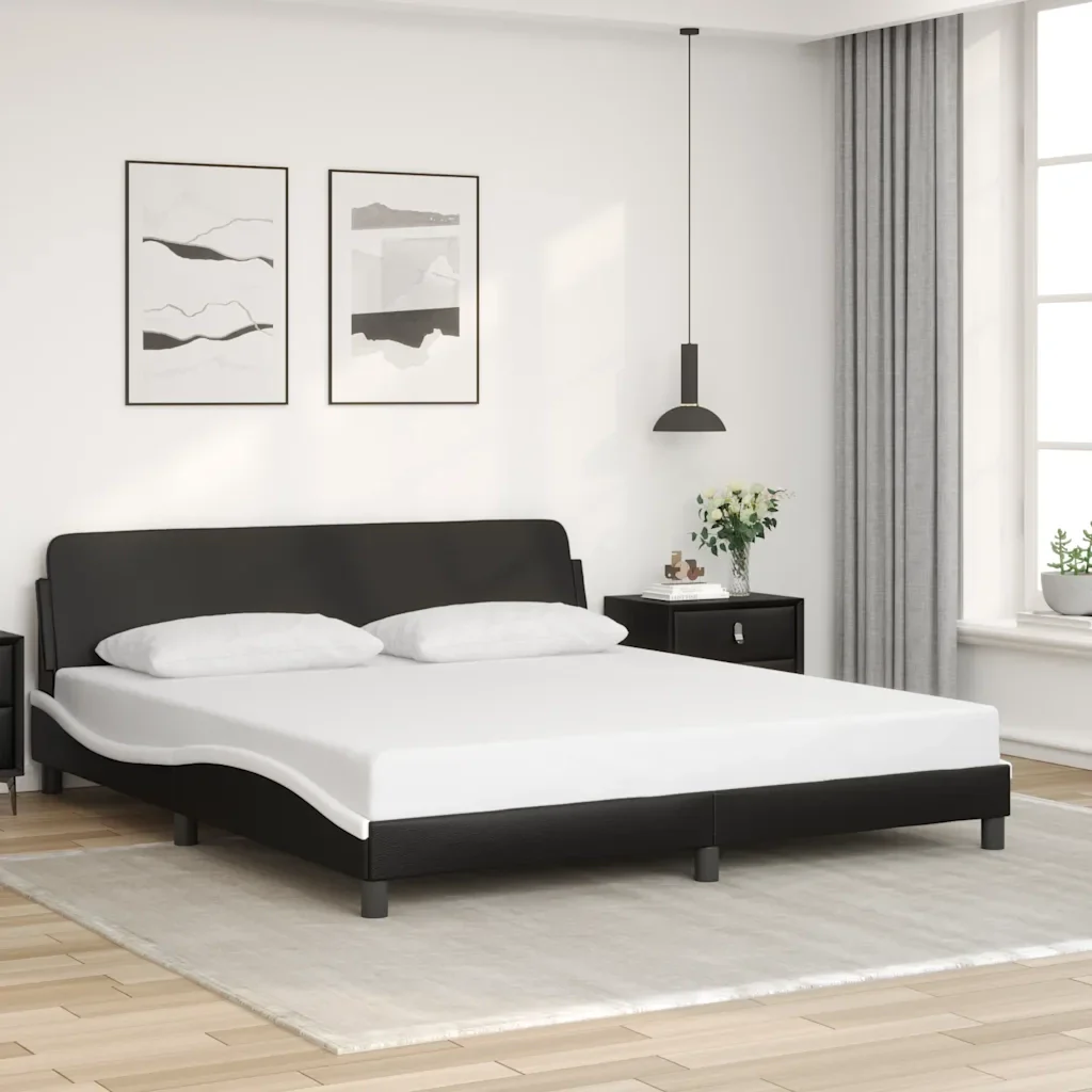 Letto matrimoniale | Letto per adulti | Giroletto Dover Nero e Bianco 180x200 cm in Similpelle - Image 2
