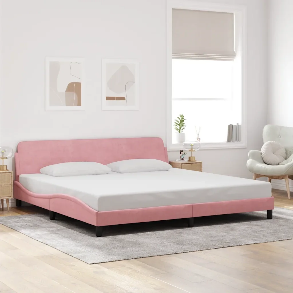 Letto matrimoniale | Letto per adulti | Giroletto Dover Rosa 200x200 cm in Velluto - Image 2