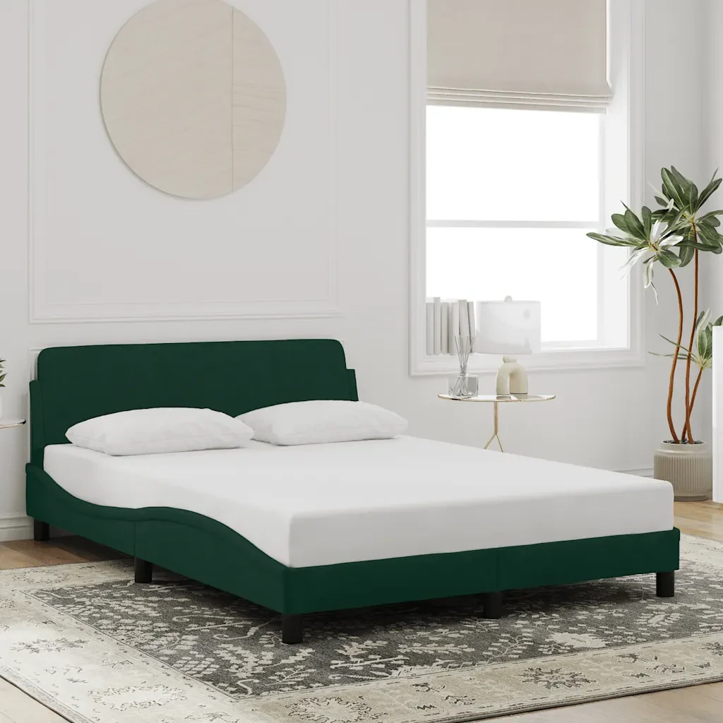 Letto matrimoniale | Letto per adulti | Giroletto Dover Verde Scuro 120x200 cm in Velluto - Image 2
