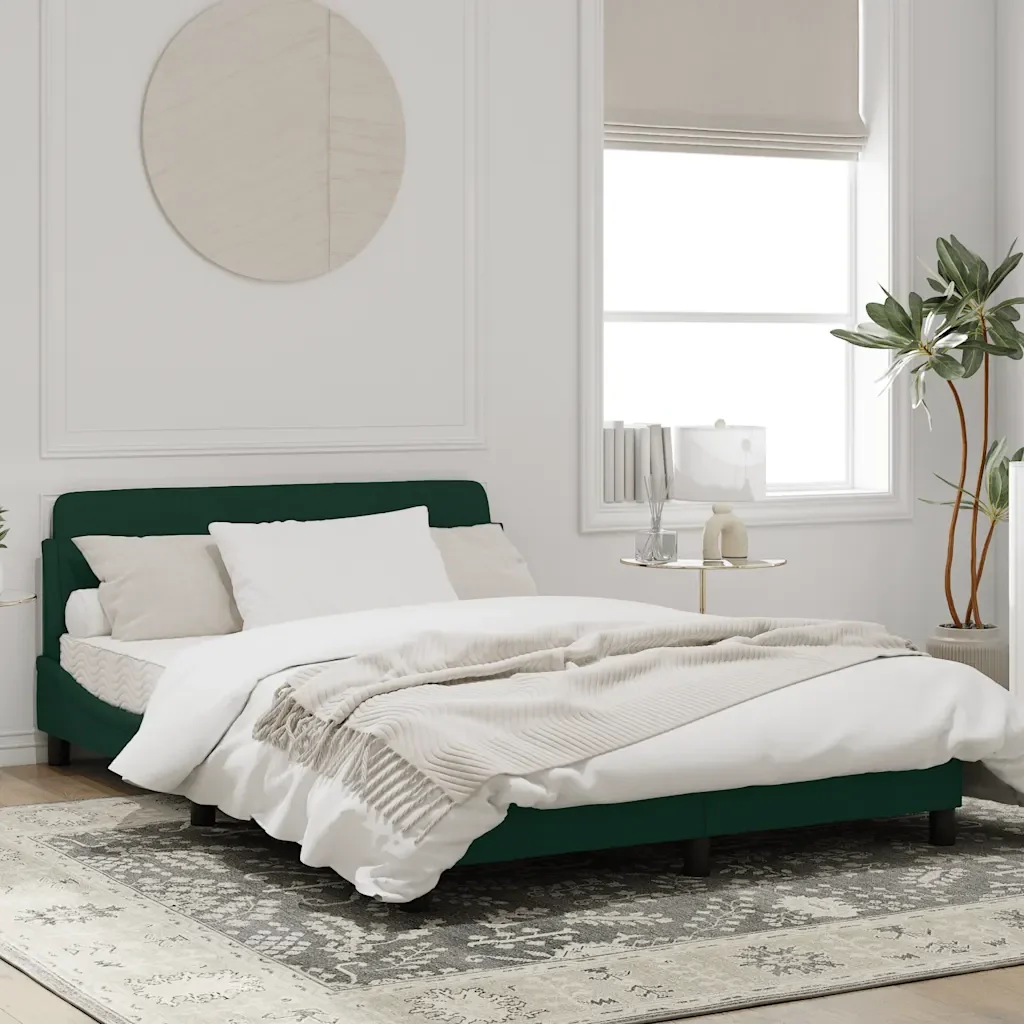 Letto matrimoniale | Letto per adulti | Giroletto Dover Verde Scuro 140x190 cm in Velluto - Image 2