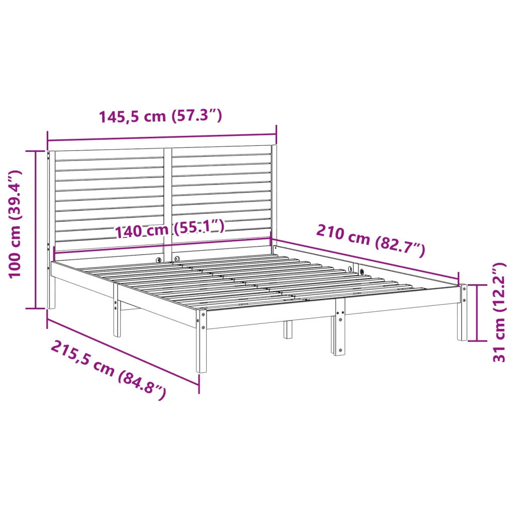 Letto matrimoniale | Letto per adulti | Giroletto Extra Lungo senza Materasso 140x210 cm Legno Massello - Image 9
