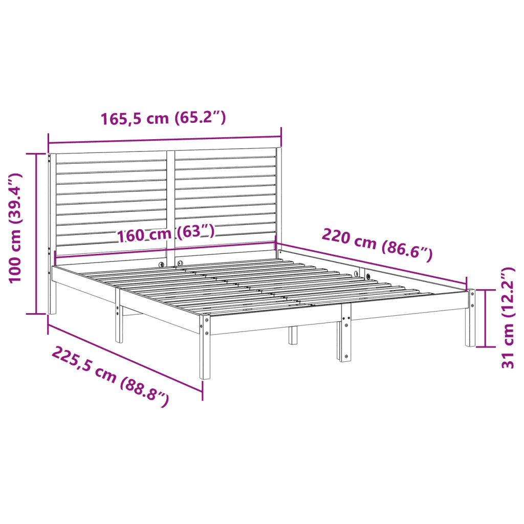 Letto matrimoniale | Letto per adulti | Giroletto Extra Lungo senza Materasso 160x220 cm Legno Massello - Image 9