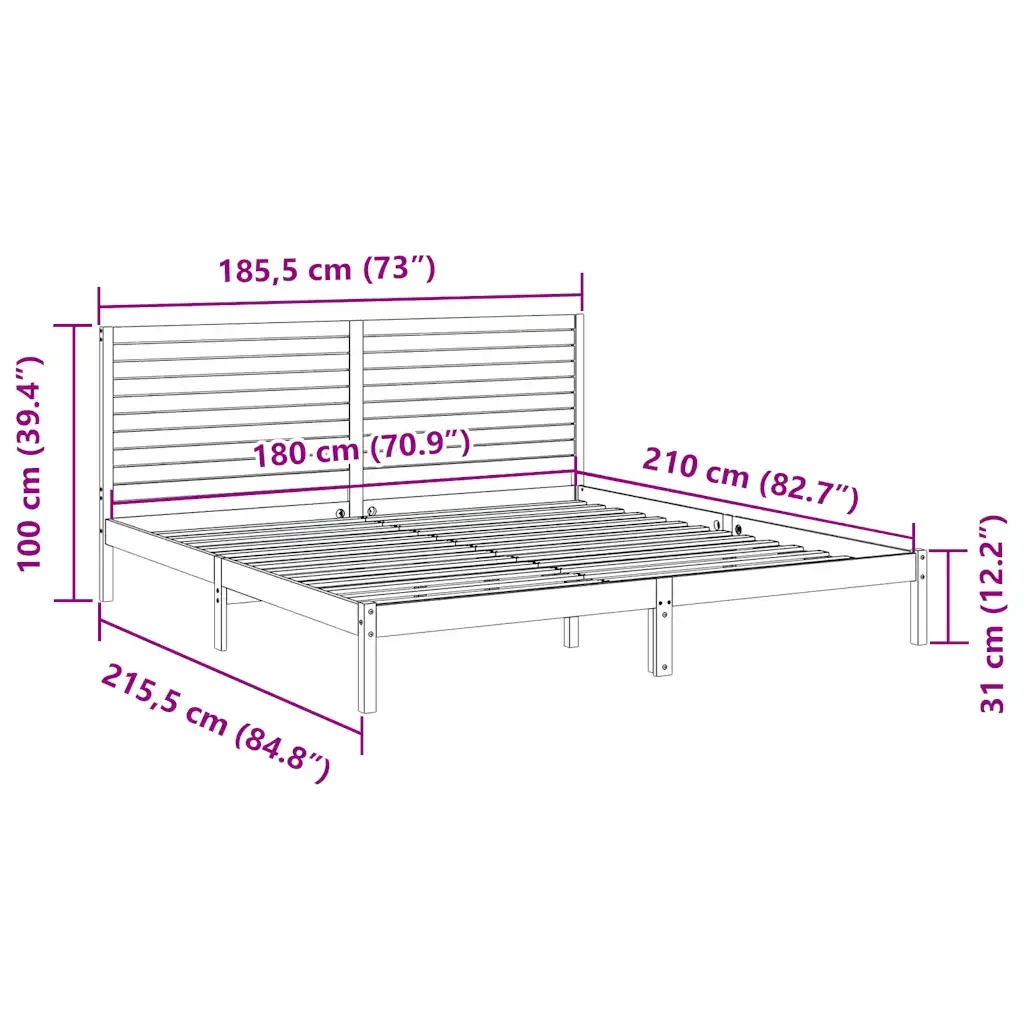 Letto matrimoniale | Letto per adulti | Giroletto Extra Lungo senza Materasso 180x210 cm Legno Massello - Image 9