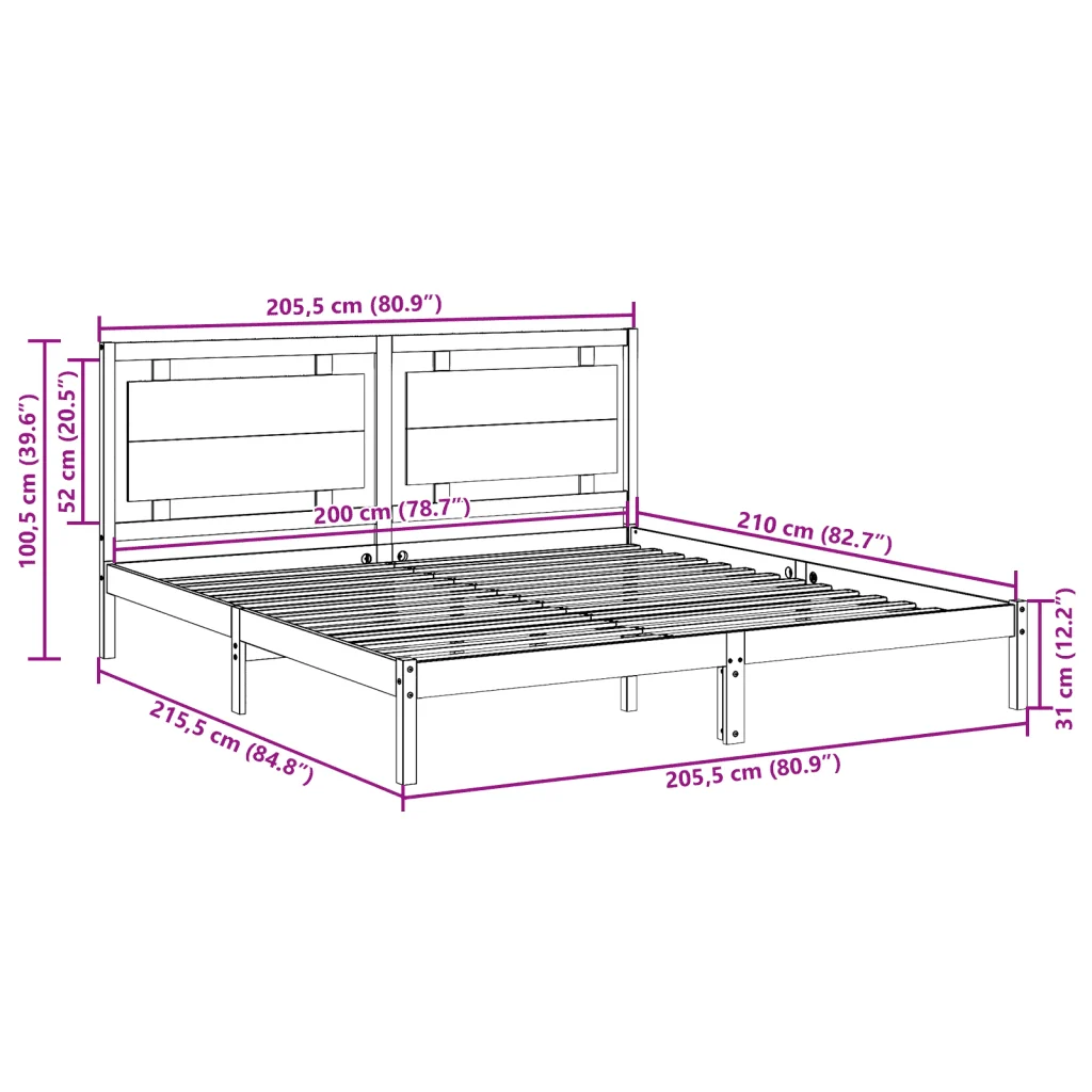 Letto matrimoniale | Letto per adulti | Giroletto Extra Lungo senza Materasso 200x210 cm Legno Massello - Image 9
