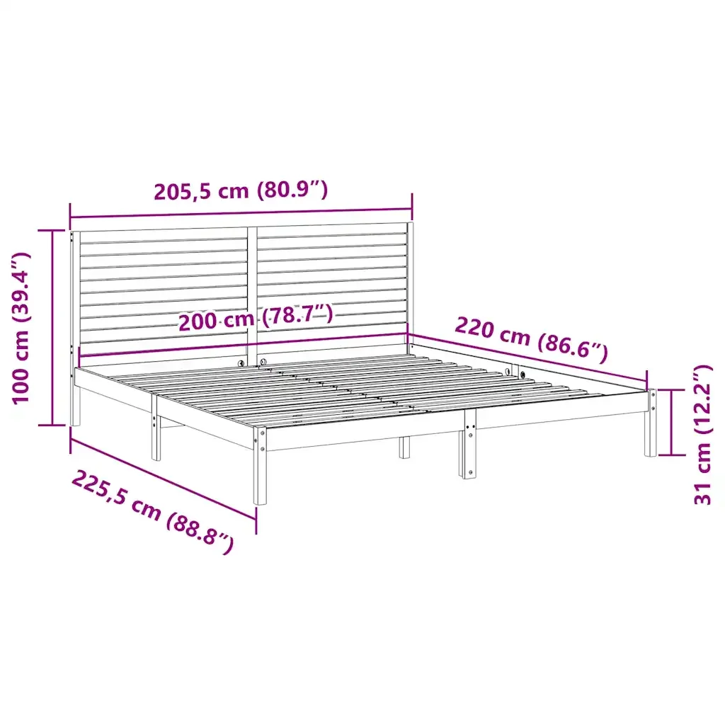 Letto matrimoniale | Letto per adulti | Giroletto Extra Lungo senza Materasso 200x220 cm Legno Massello - Image 9